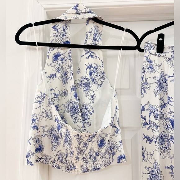 Jason Wu Linen Blend Halter Vest Style Top Wide Leg Pants Blue White Set 4 NEW - Picture 6 of 11